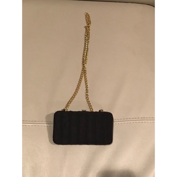Small black rhinestone clutch w/ gold strap - Picture 3 of 4